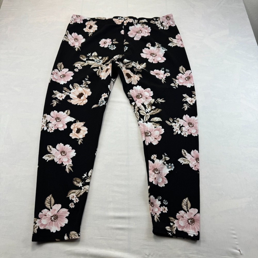 SHEIN Curve Leggings Womens Size 4XL Black Pink Floral Stretch High Rise Pull On
